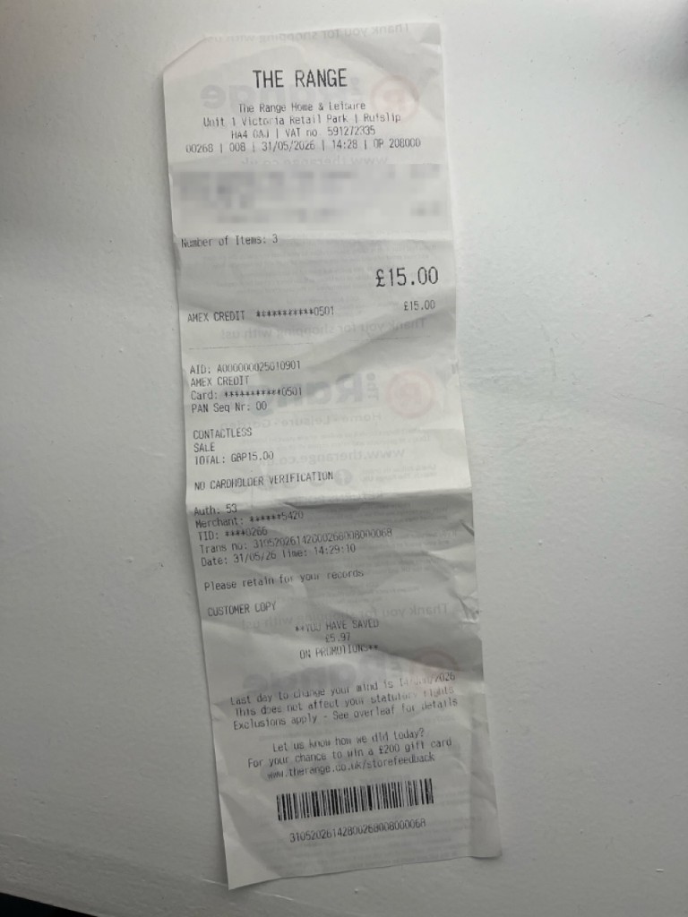 Tidysum receipt capture screen showing a photographed till receipt